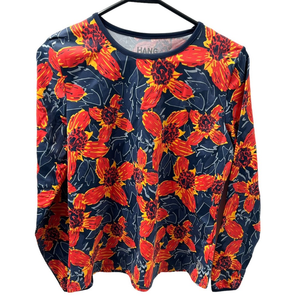 Hang Ten Long Sleeve Sun Tee Rash Guard-UPF 50+-Quick Dry Pocket Orange XS